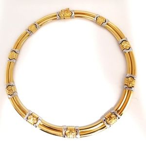18kt Gold Byzantine Deco Link Necklace Two toned